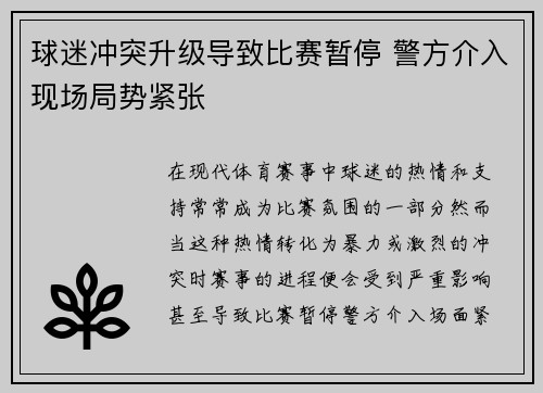 球迷冲突升级导致比赛暂停 警方介入现场局势紧张