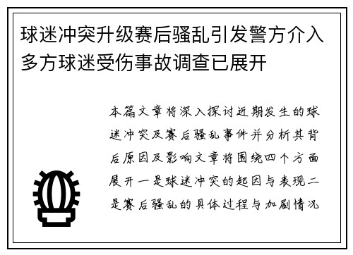 球迷冲突升级赛后骚乱引发警方介入多方球迷受伤事故调查已展开