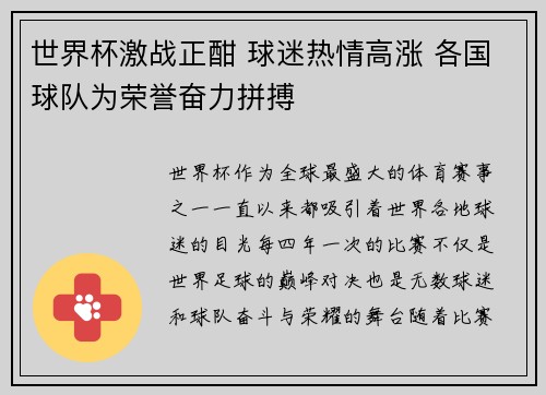 世界杯激战正酣 球迷热情高涨 各国球队为荣誉奋力拼搏