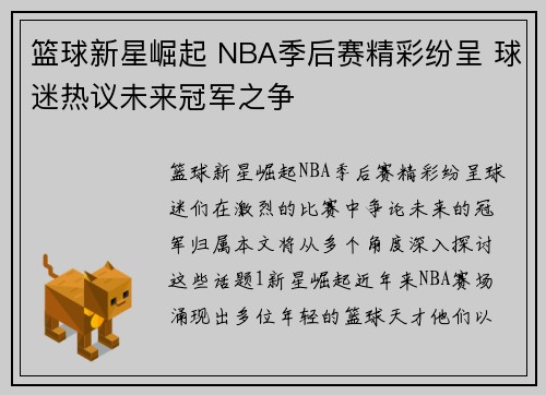 篮球新星崛起 NBA季后赛精彩纷呈 球迷热议未来冠军之争